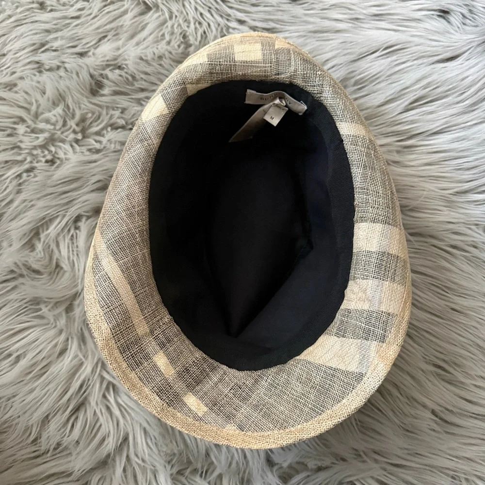 BURBERRY Houseferry Check Straw Fedora Hat London Size M